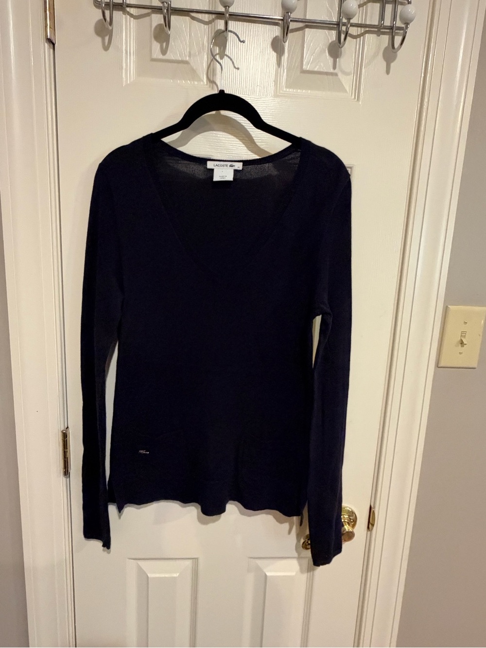 Lacoste Navy V-Neck Long Sleeve Top